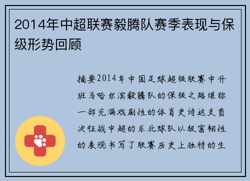 2014年中超联赛毅腾队赛季表现与保级形势回顾